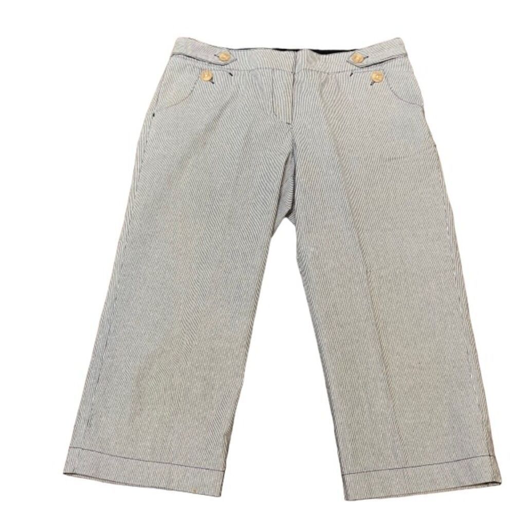 IZOD Nautical Navy and White Pinstripe Pants Cropped Cotton Buttons‎ Size 10